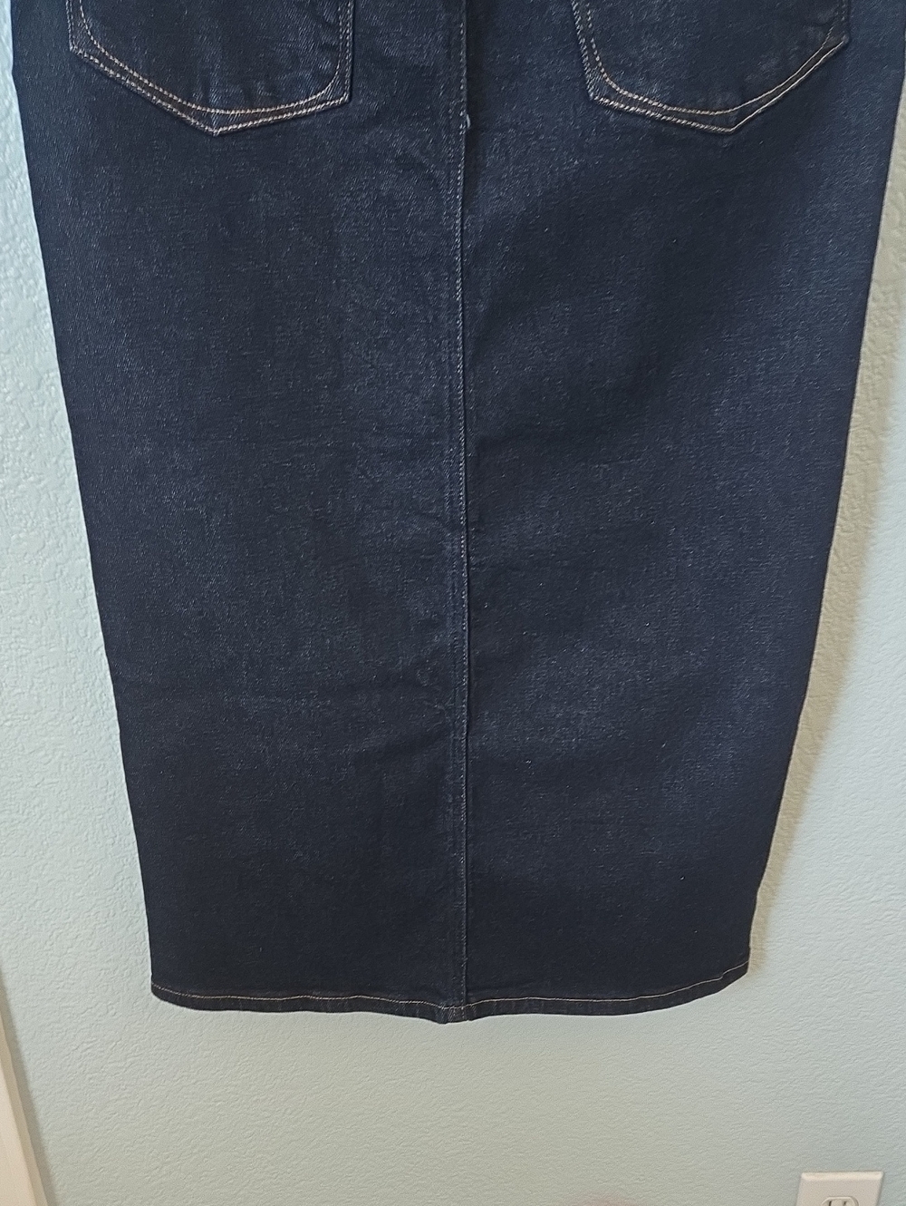 GOOD AMERICAN Slit Front Midi Jean Skirt Dark Blue Indigo 5 Pocket Sz 12 / 31 - Picture 9 of 11